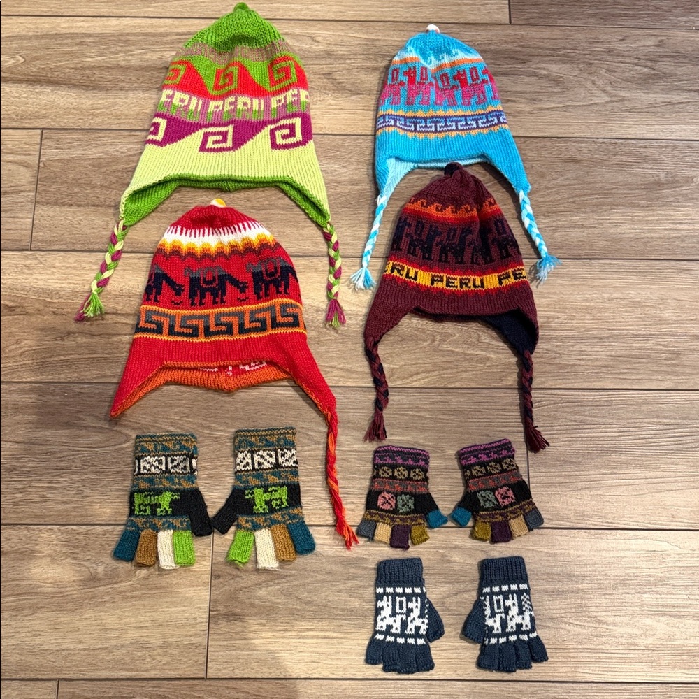 100% Alpaca hand knit hat and glove bundle - from/made in Peru 🇵🇪